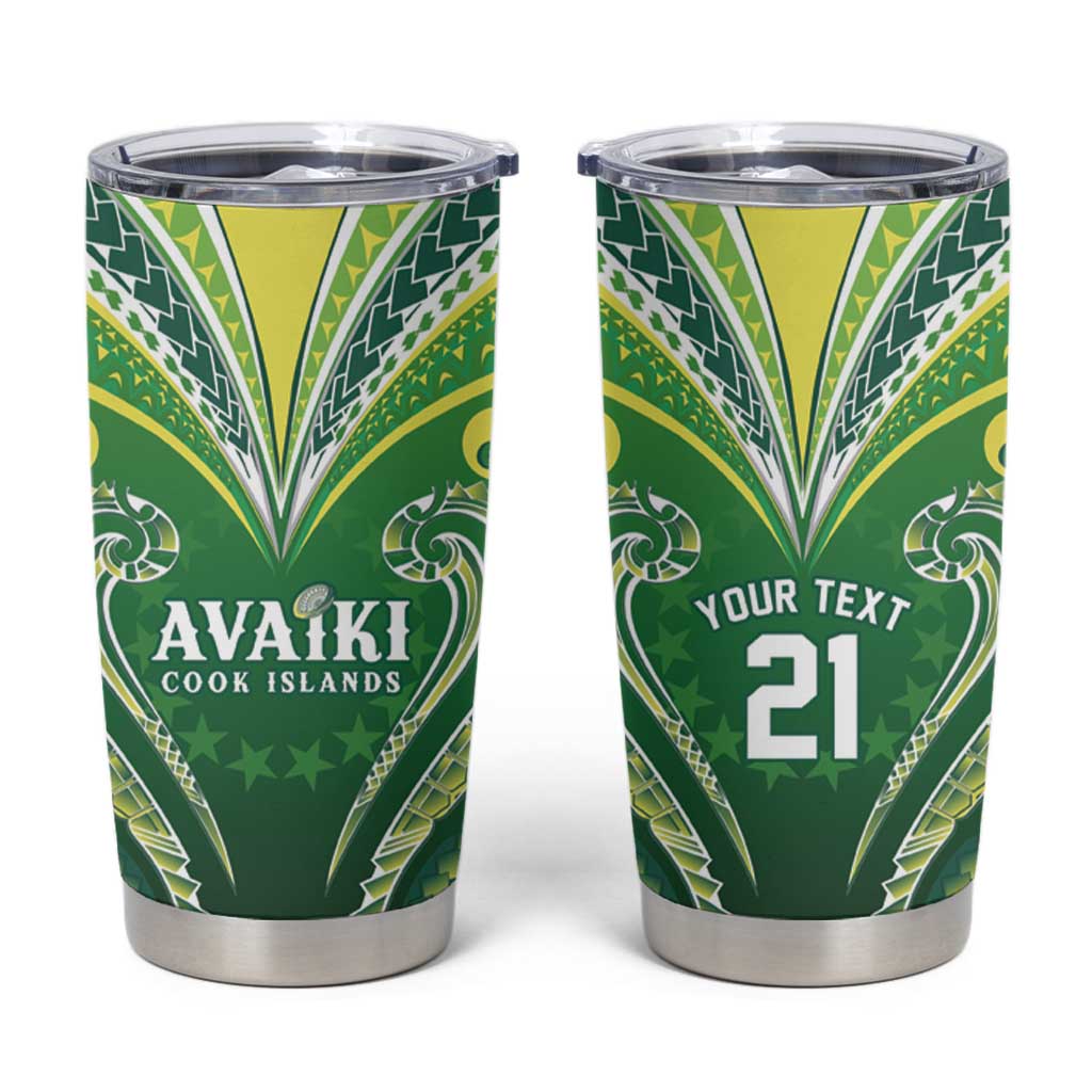 Custom Rugby Cook Islands Avaiki Tumbler Cup Green Kuki Airani Tribal Maori Inspired - Polynesian Pride
