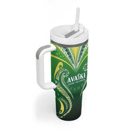 Custom Rugby Cook Islands Avaiki Tumbler With Handle Green Kuki Airani Tribal Maori Inspired - Polynesian Pride