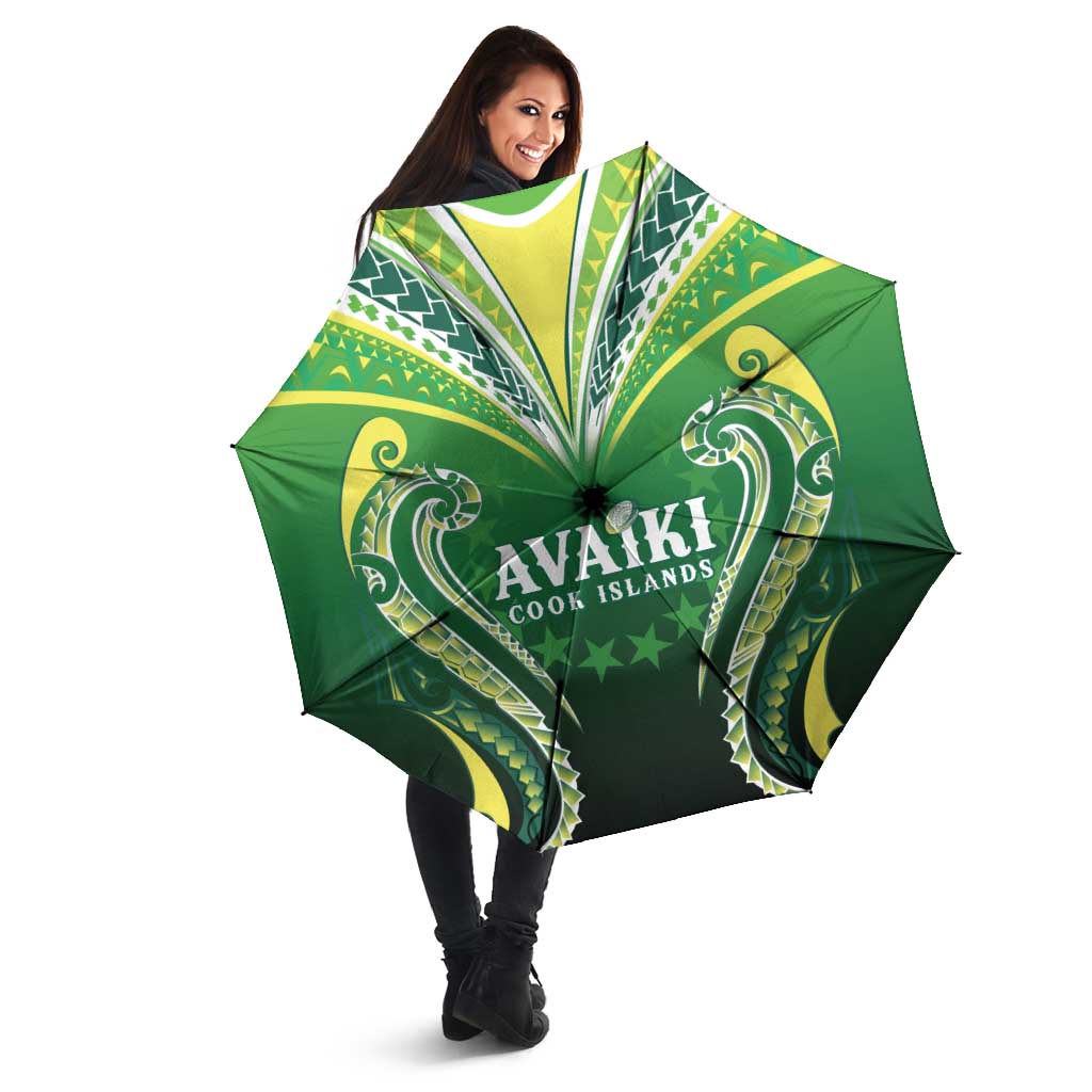 Rugby Cook Islands Avaiki Umbrella Green Kuki Airani Tribal Maori Inspired - Polynesian Pride