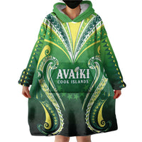 Custom Rugby Cook Islands Avaiki Wearable Blanket Hoodie Green Kuki Airani Tribal Maori Inspired - Polynesian Pride
