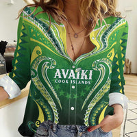 Custom Rugby Cook Islands Avaiki Women Casual Shirt Green Kuki Airani Tribal Maori Inspired - Polynesian Pride