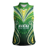 Custom Rugby Cook Islands Avaiki Women Sleeveless Polo Shirt Green Kuki Airani Tribal Maori Inspired - Polynesian Pride