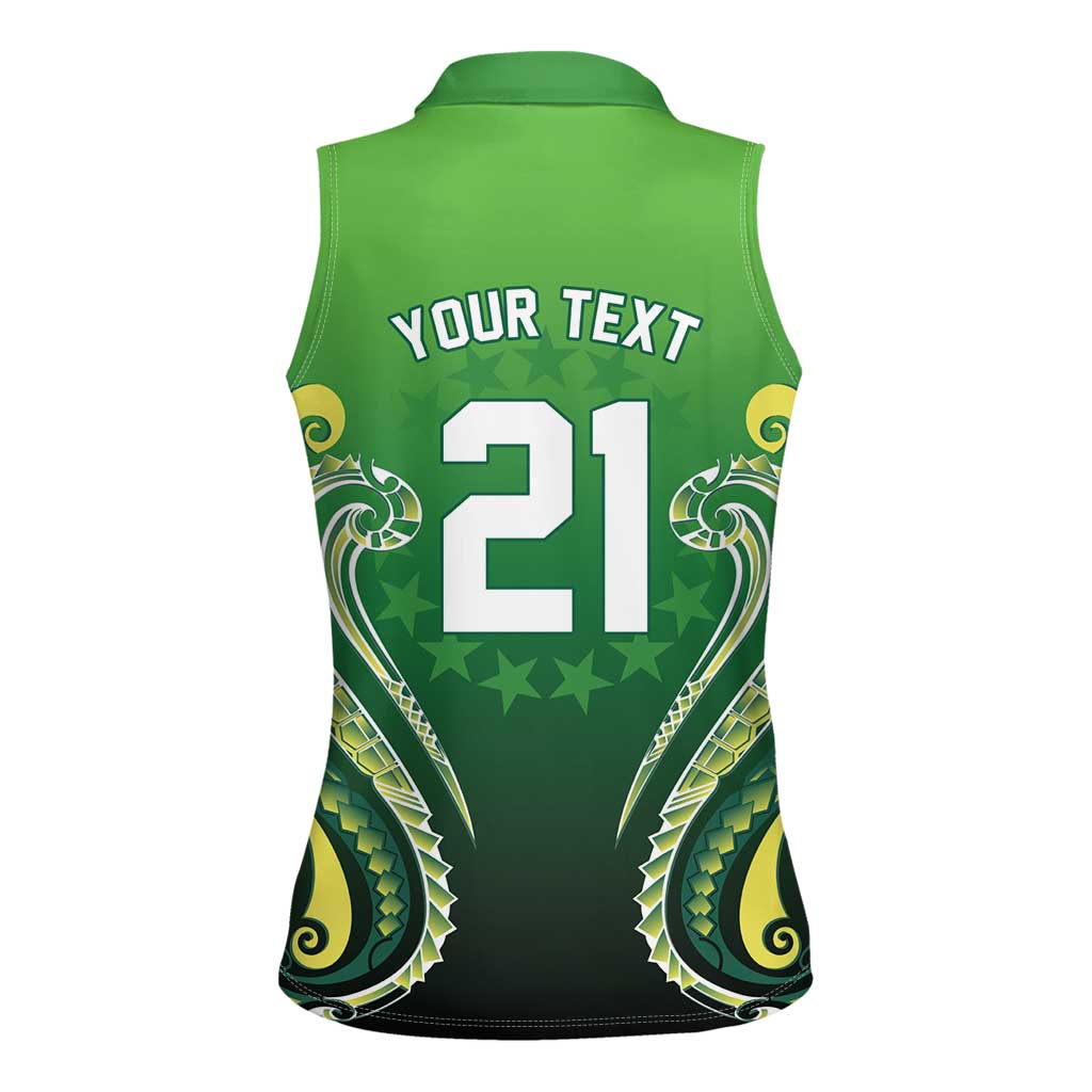 Custom Rugby Cook Islands Avaiki Women Sleeveless Polo Shirt Green Kuki Airani Tribal Maori Inspired - Polynesian Pride