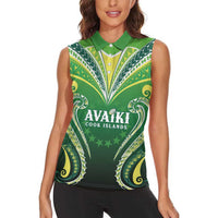 Custom Rugby Cook Islands Avaiki Women Sleeveless Polo Shirt Green Kuki Airani Tribal Maori Inspired - Polynesian Pride