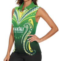 Custom Rugby Cook Islands Avaiki Women Sleeveless Polo Shirt Green Kuki Airani Tribal Maori Inspired - Polynesian Pride