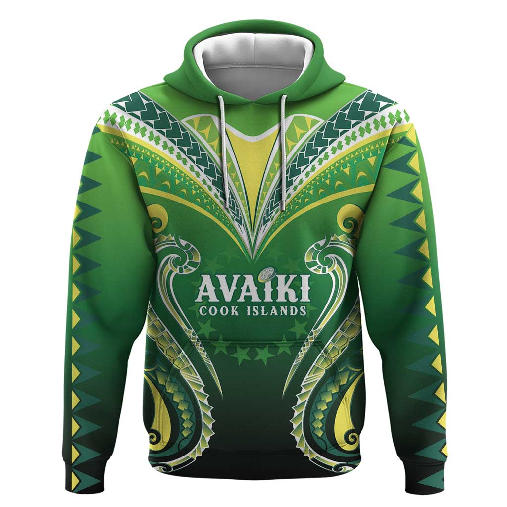Custom Rugby Cook Islands Avaiki Zip Hoodie Green Kuki Airani Tribal Maori Inspired - Polynesian Pride