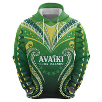 Custom Rugby Cook Islands Avaiki Zip Hoodie Green Kuki Airani Tribal Maori Inspired - Polynesian Pride