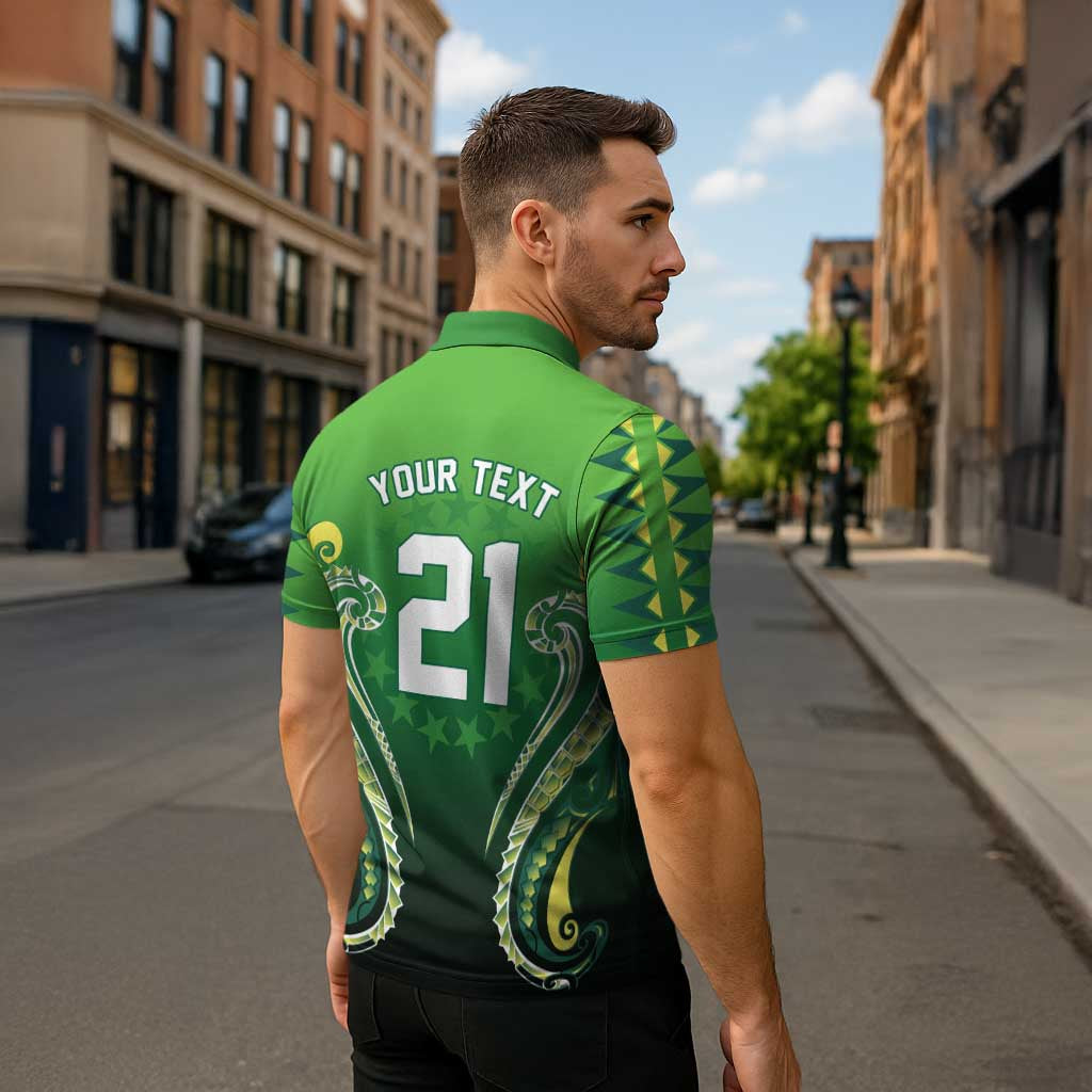Custom Rugby Cook Islands Avaiki Zipper Polo Shirt Green Kuki Airani Tribal Maori Inspired - Polynesian Pride