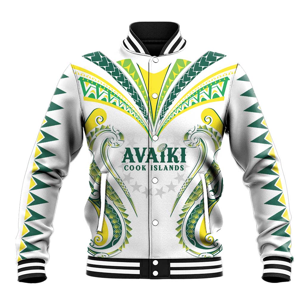 Custom Rugby Cook Islands Avaiki Baseball Jacket White Kuki Airani Tribal Maori Inspired - Polynesian Pride