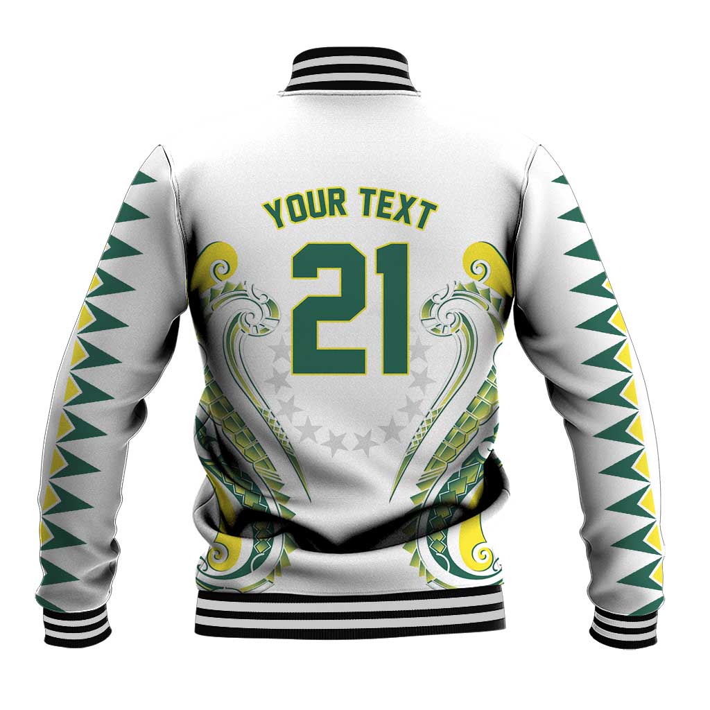 Custom Rugby Cook Islands Avaiki Baseball Jacket White Kuki Airani Tribal Maori Inspired - Polynesian Pride
