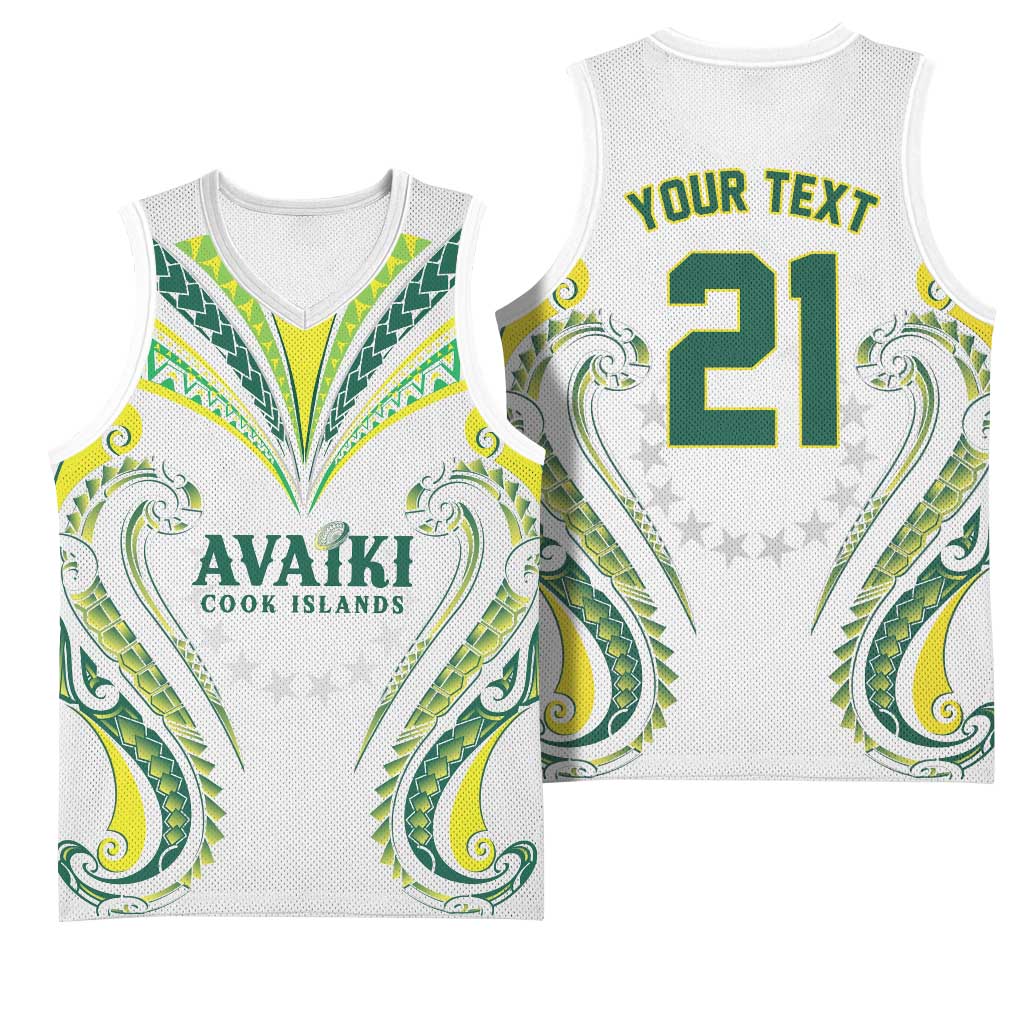 Custom Rugby Cook Islands Avaiki Basketball Jersey White Kuki Airani Tribal Maori Inspired - Polynesian Pride
