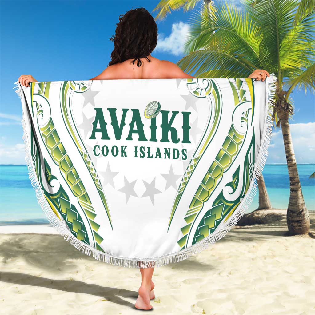 Rugby Cook Islands Avaiki Beach Blanket White Kuki Airani Tribal Maori Inspired - Polynesian Pride