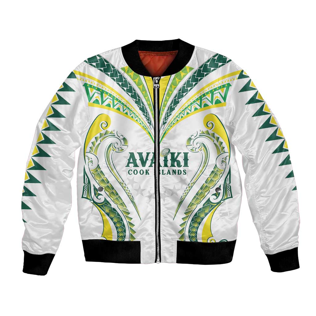 Custom Rugby Cook Islands Avaiki Bomber Jacket White Kuki Airani Tribal Maori Inspired - Polynesian Pride