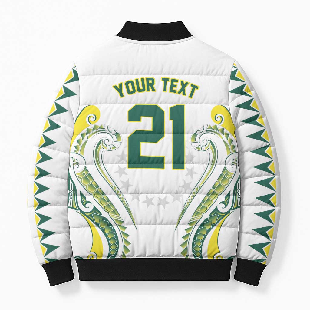 Custom Rugby Cook Islands Avaiki Bomber Puffer Jacket White Kuki Airani Tribal Maori Inspired - Polynesian Pride