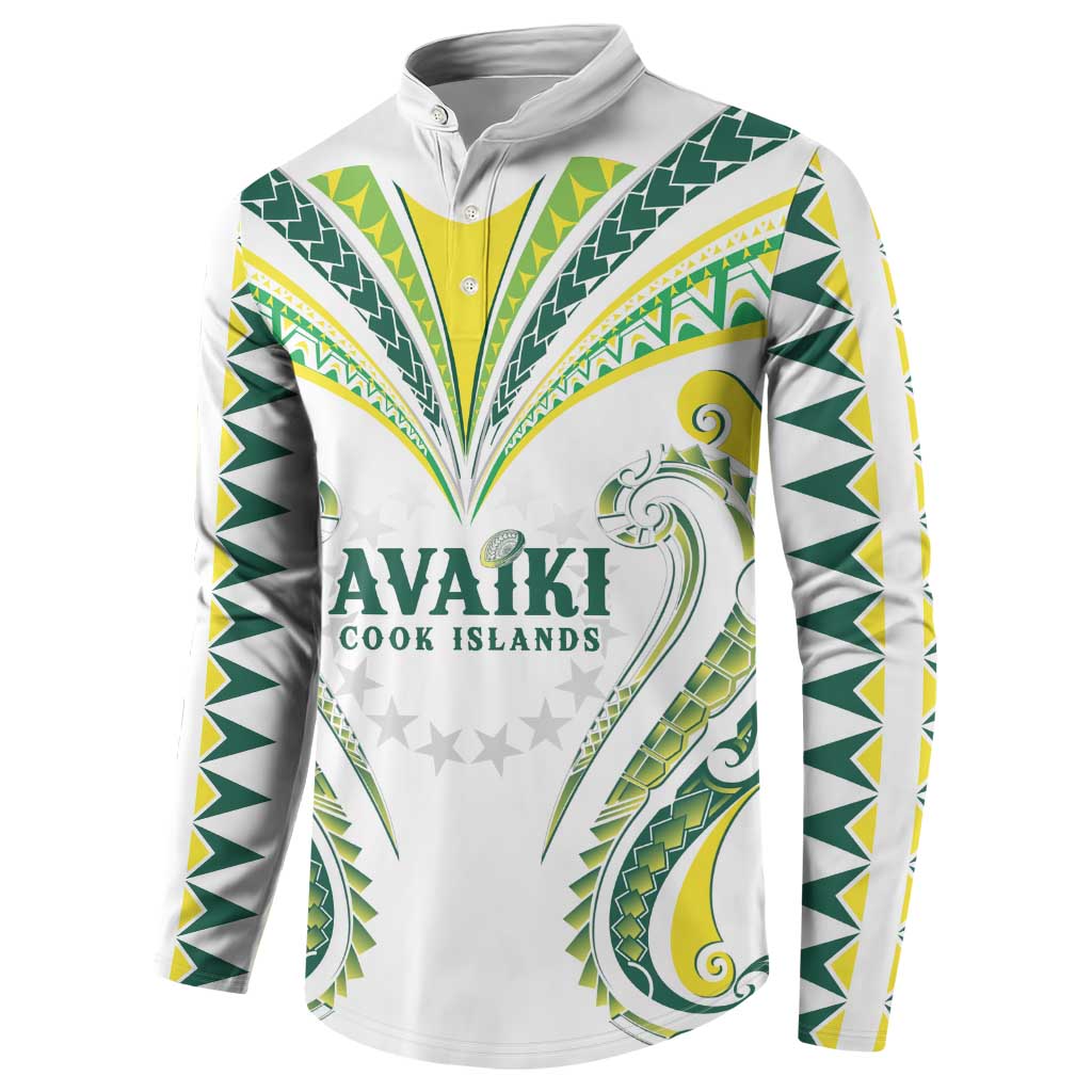 Custom Rugby Cook Islands Avaiki Button Sweatshirt White Kuki Airani Tribal Maori Inspired - Polynesian Pride