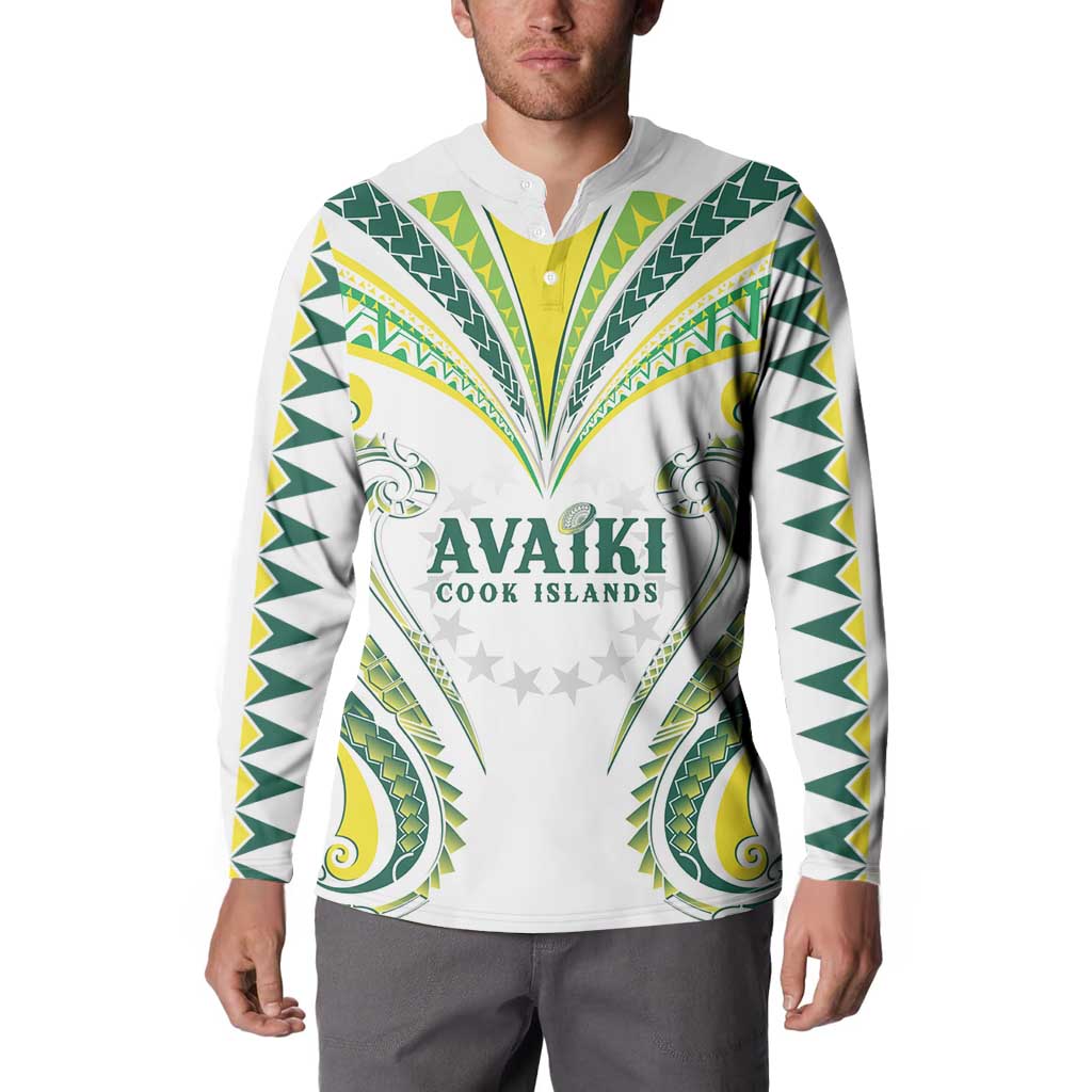 Custom Rugby Cook Islands Avaiki Button Sweatshirt White Kuki Airani Tribal Maori Inspired - Polynesian Pride
