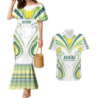 Custom Rugby Cook Islands Avaiki Couples Matching Mermaid Dress and Hawaiian Shirt White Kuki Airani Tribal Maori Inspired - Polynesian Pride