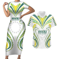 Custom Rugby Cook Islands Avaiki Couples Matching Short Sleeve Bodycon Dress and Hawaiian Shirt White Kuki Airani Tribal Maori Inspired - Polynesian Pride
