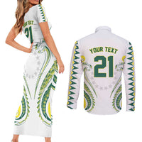 Custom Rugby Cook Islands Avaiki Couples Matching Short Sleeve Bodycon Dress and Long Sleeve Button Shirt White Kuki Airani Tribal Maori Inspired - Polynesian Pride
