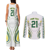 Custom Rugby Cook Islands Avaiki Couples Matching Tank Maxi Dress and Long Sleeve Button Shirt White Kuki Airani Tribal Maori Inspired - Polynesian Pride