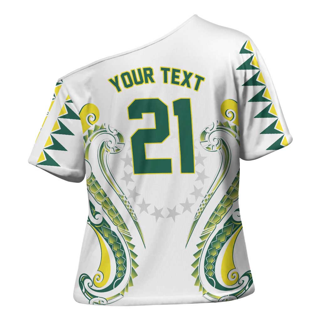 Custom Rugby Cook Islands Avaiki Cross Shoulder Shirt White Kuki Airani Tribal Maori Inspired - Polynesian Pride