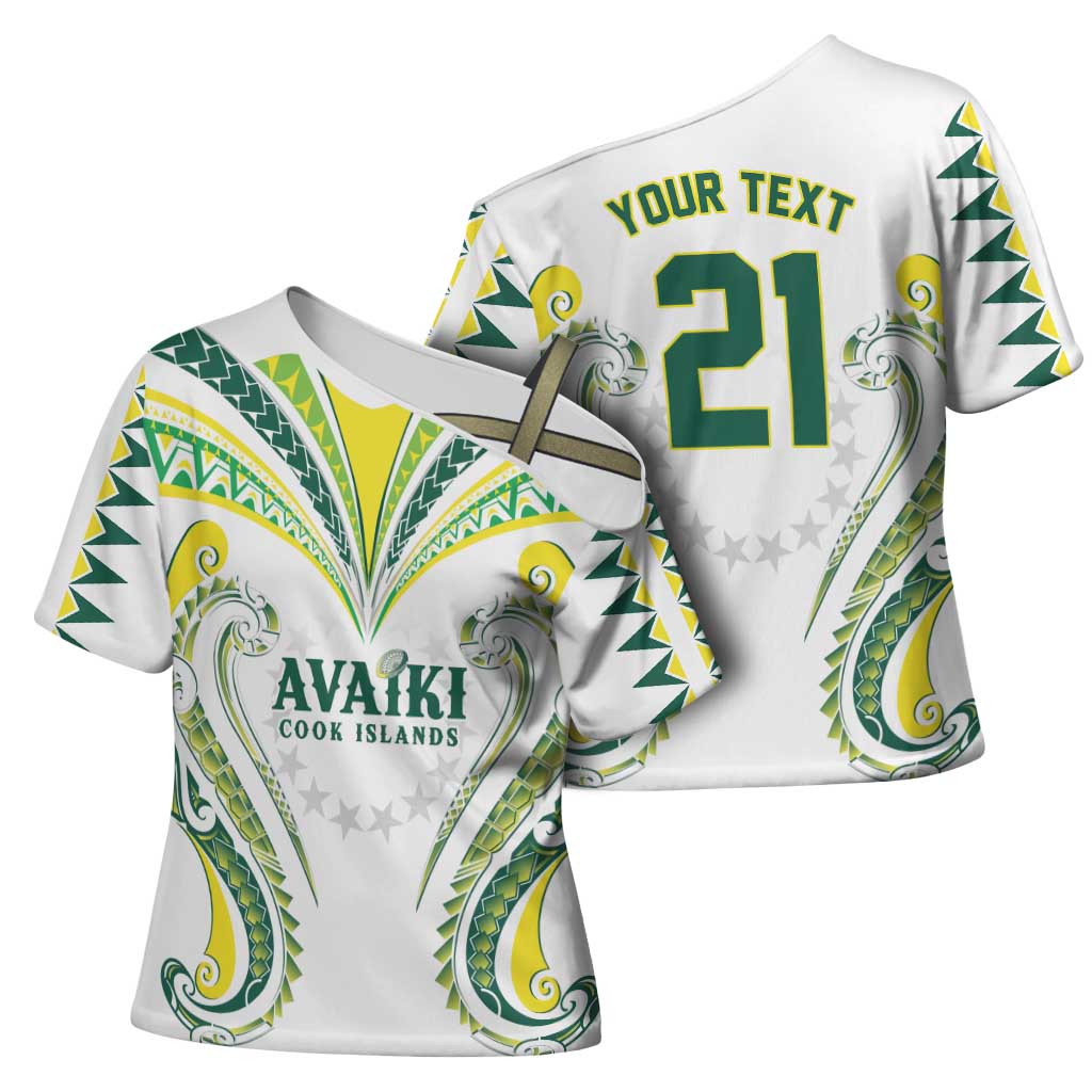 Custom Rugby Cook Islands Avaiki Cross Shoulder Shirt White Kuki Airani Tribal Maori Inspired - Polynesian Pride