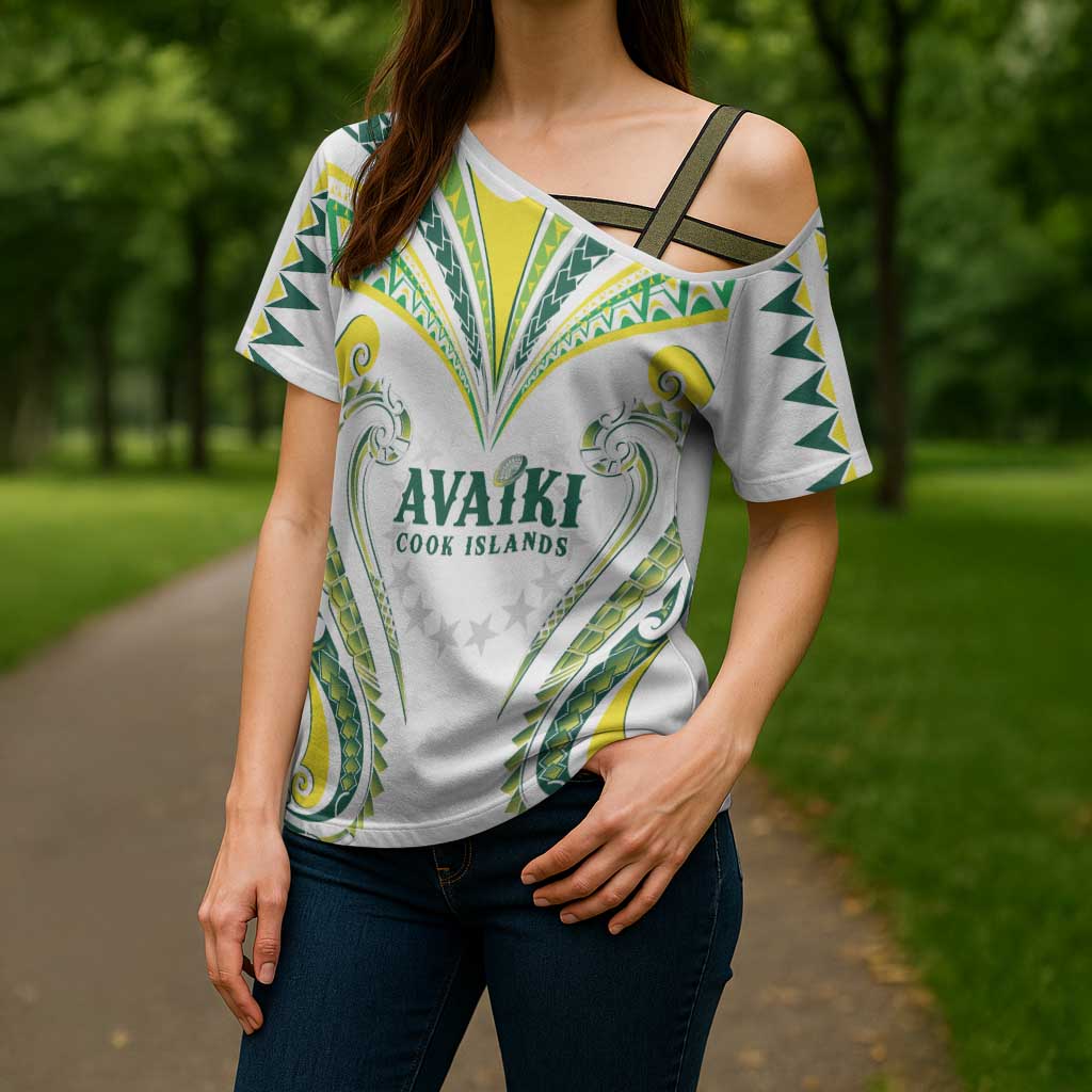 Custom Rugby Cook Islands Avaiki Cross Shoulder Shirt White Kuki Airani Tribal Maori Inspired - Polynesian Pride