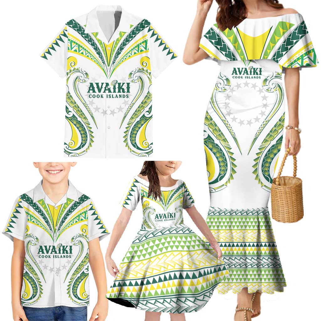 Custom Rugby Cook Islands Avaiki Family Matching Mermaid Dress and Hawaiian Shirt White Kuki Airani Tribal Maori Inspired - Polynesian Pride