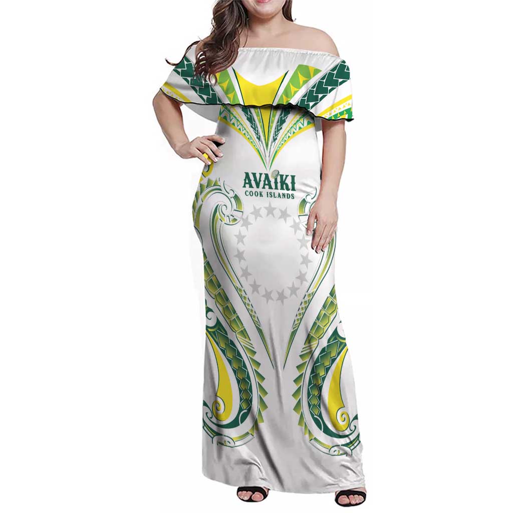 Custom Rugby Cook Islands Avaiki Family Matching Off Shoulder Maxi Dress and Hawaiian Shirt White Kuki Airani Tribal Maori Inspired - Polynesian Pride