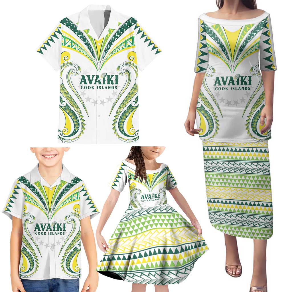 Custom Rugby Cook Islands Avaiki Family Matching Puletasi and Hawaiian Shirt White Kuki Airani Tribal Maori Inspired - Polynesian Pride