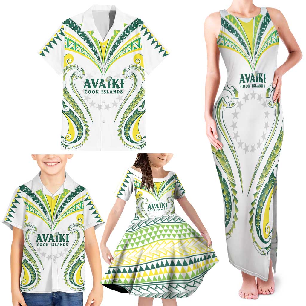 Custom Rugby Cook Islands Avaiki Family Matching Tank Maxi Dress and Hawaiian Shirt White Kuki Airani Tribal Maori Inspired - Polynesian Pride