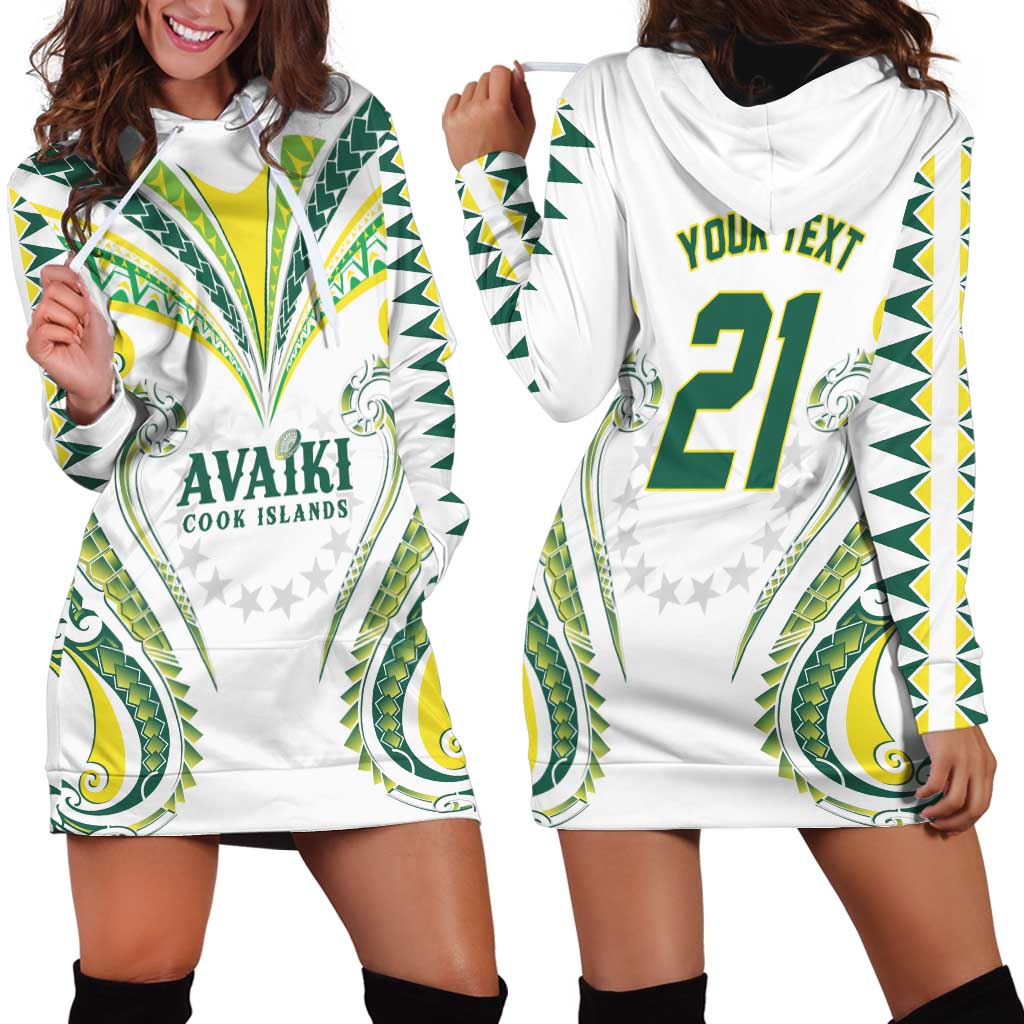 Custom Rugby Cook Islands Avaiki Hoodie Dress White Kuki Airani Tribal Maori Inspired - Polynesian Pride