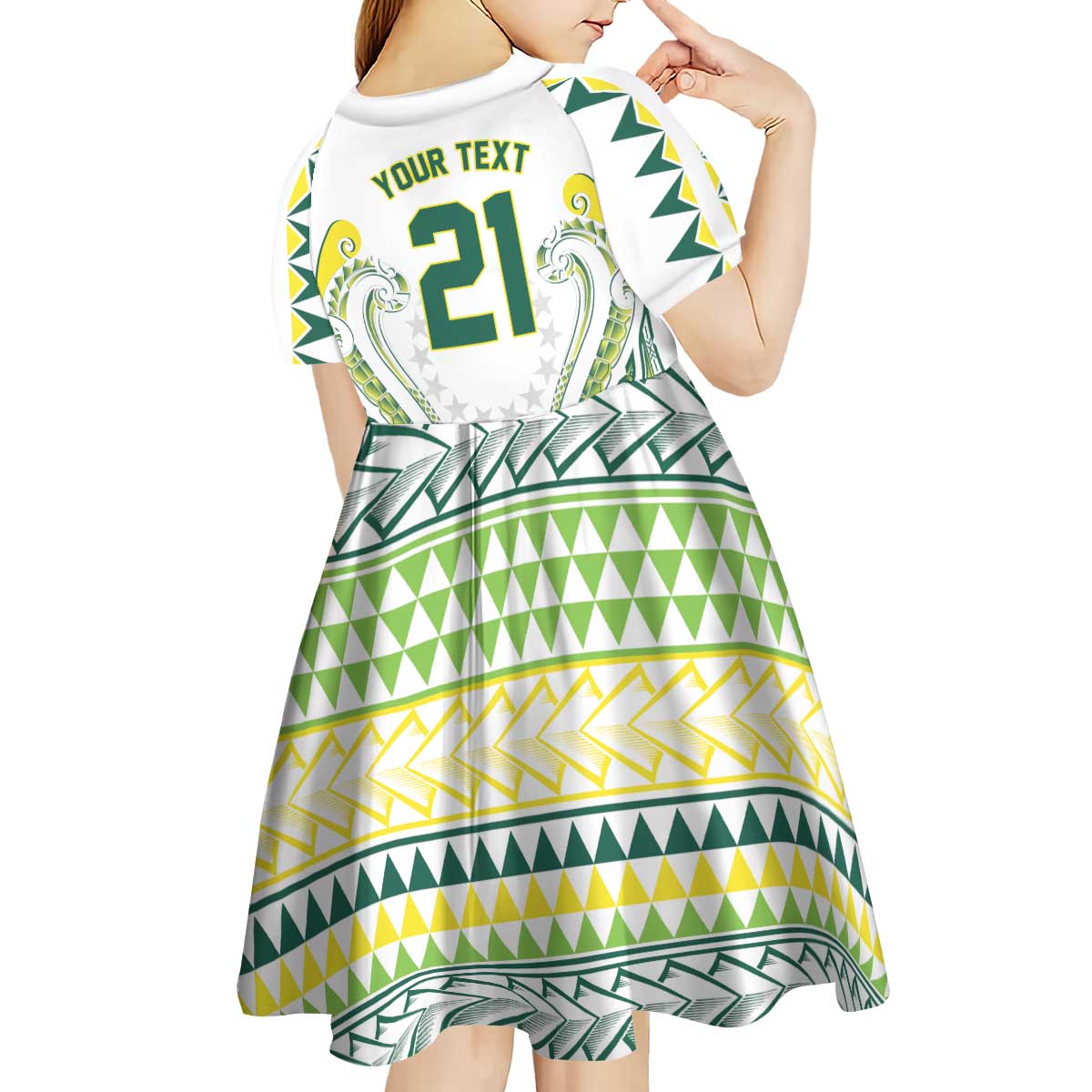 Custom Rugby Cook Islands Avaiki Kid Short Sleeve Dress White Kuki Airani Tribal Maori Inspired - Polynesian Pride