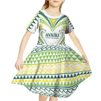 Custom Rugby Cook Islands Avaiki Kid Short Sleeve Dress White Kuki Airani Tribal Maori Inspired - Polynesian Pride