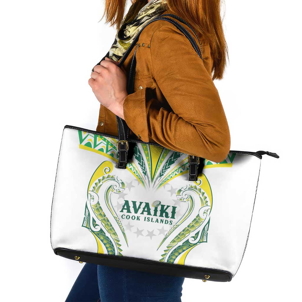 Rugby Cook Islands Avaiki Leather Tote Bag White Kuki Airani Tribal Maori Inspired - Polynesian Pride