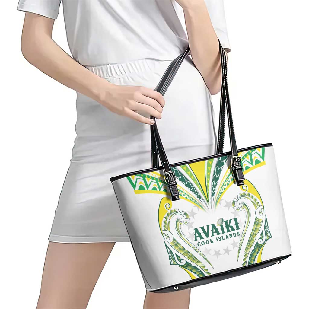 Rugby Cook Islands Avaiki Leather Tote Bag White Kuki Airani Tribal Maori Inspired - Polynesian Pride