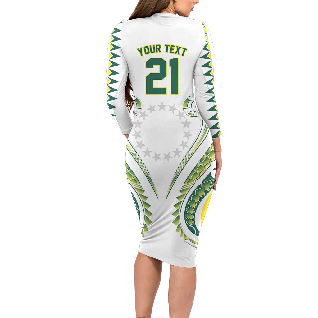 Custom Rugby Cook Islands Avaiki Long Sleeve Bodycon Dress White Kuki Airani Tribal Maori Inspired - Polynesian Pride