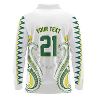 Custom Rugby Cook Islands Avaiki Long Sleeve Polo Shirt White Kuki Airani Tribal Maori Inspired - Polynesian Pride