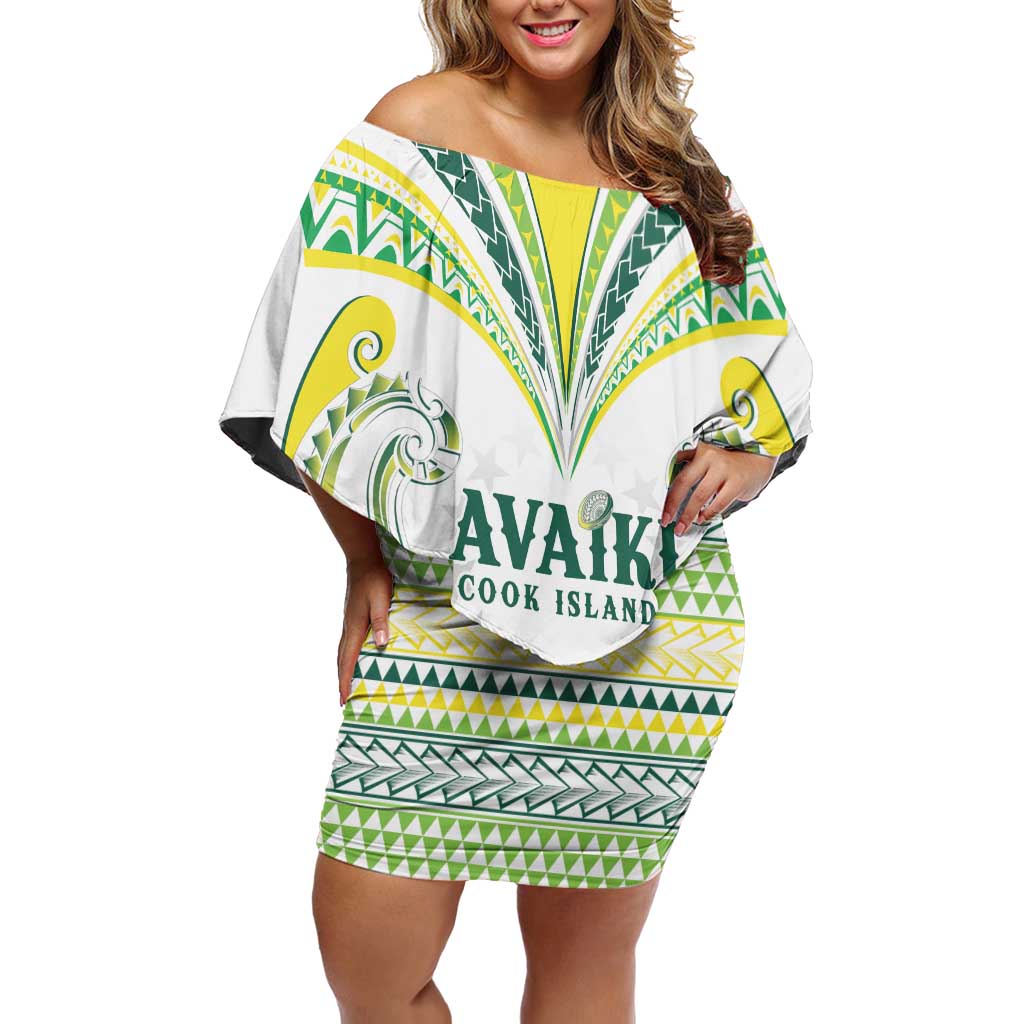 Custom Rugby Cook Islands Avaiki Off Shoulder Short Dress White Kuki Airani Tribal Maori Inspired - Polynesian Pride