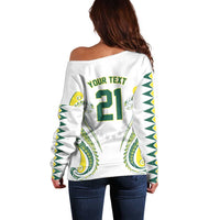 Custom Rugby Cook Islands Avaiki Off Shoulder Sweater White Kuki Airani Tribal Maori Inspired - Polynesian Pride