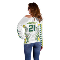 Custom Rugby Cook Islands Avaiki Off Shoulder Sweater White Kuki Airani Tribal Maori Inspired - Polynesian Pride