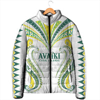 Custom Rugby Cook Islands Avaiki Padded Jacket White Kuki Airani Tribal Maori Inspired - Polynesian Pride
