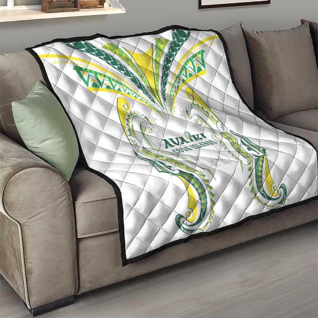 Rugby Cook Islands Avaiki Quilt White Kuki Airani Tribal Maori Inspired - Polynesian Pride