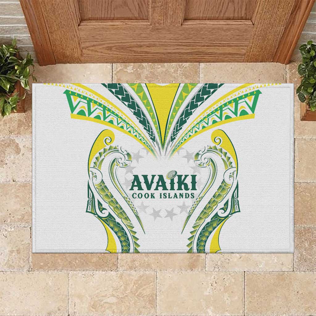 Rugby Cook Islands Avaiki Rubber Doormat White Kuki Airani Tribal Maori Inspired - Polynesian Pride