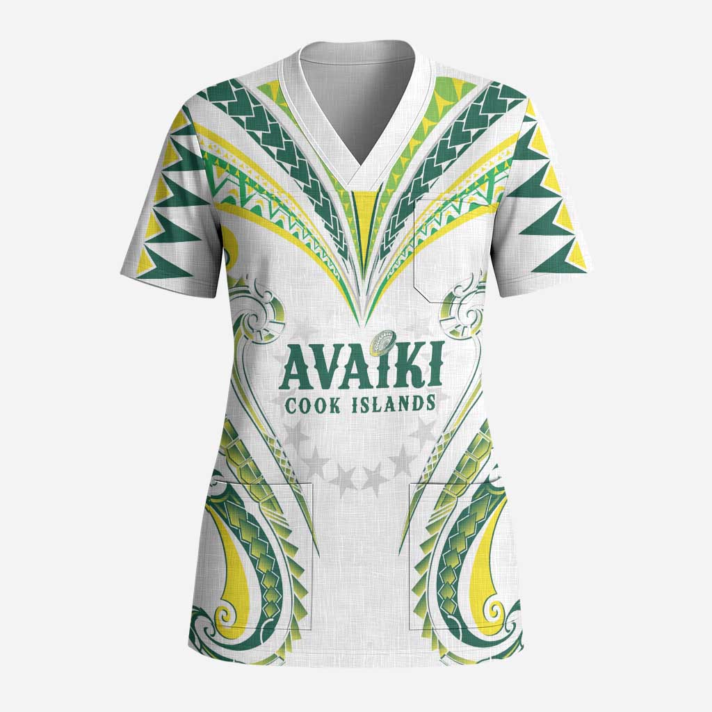 Custom Rugby Cook Islands Avaiki Scrub Top White Kuki Airani Tribal Maori Inspired - Polynesian Pride