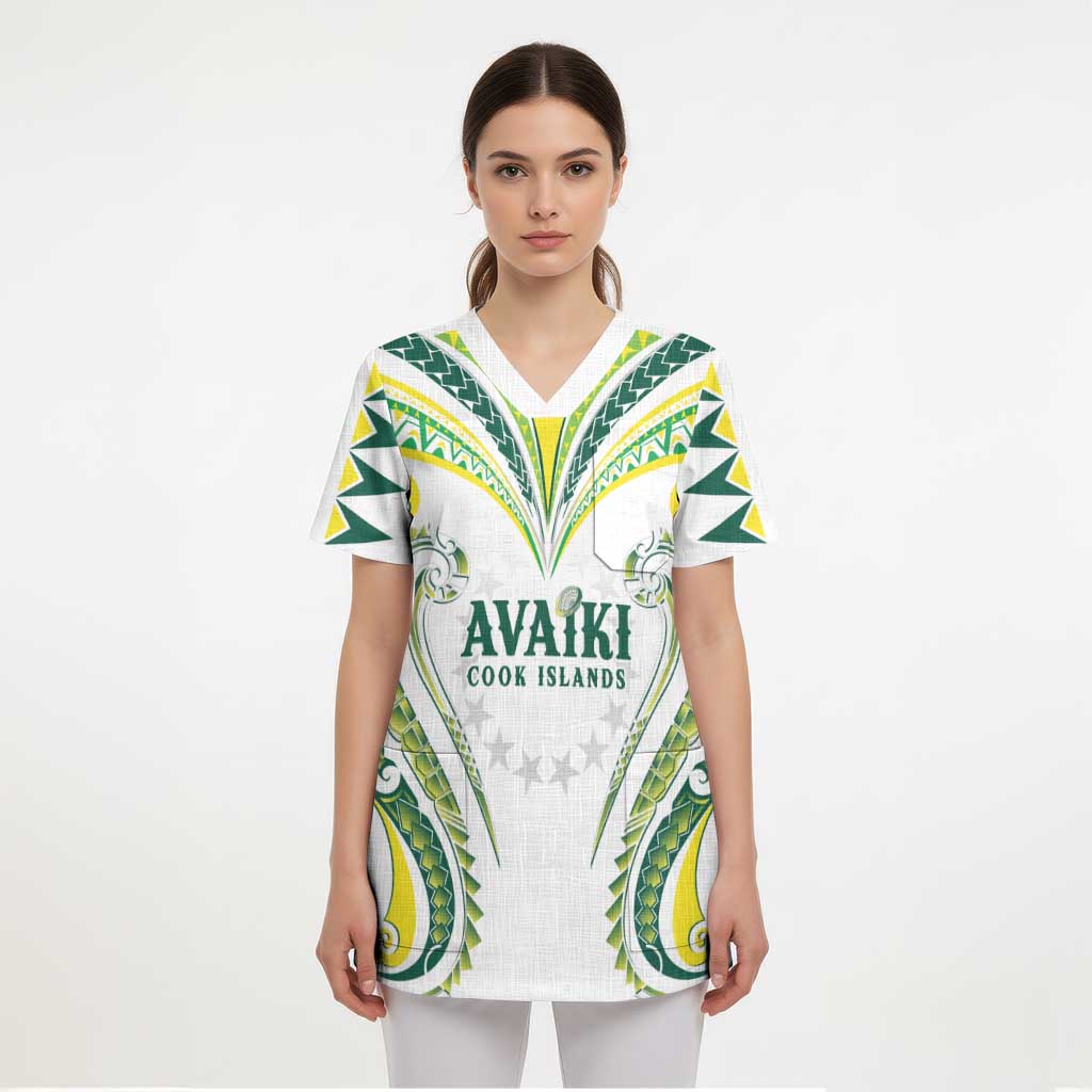 Custom Rugby Cook Islands Avaiki Scrub Top White Kuki Airani Tribal Maori Inspired - Polynesian Pride