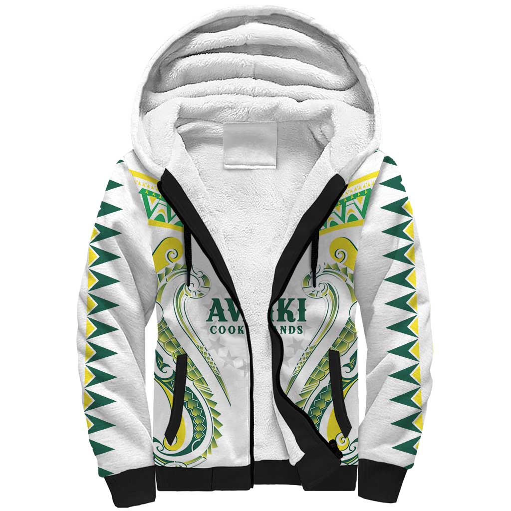 Custom Rugby Cook Islands Avaiki Sherpa Hoodie White Kuki Airani Tribal Maori Inspired - Polynesian Pride
