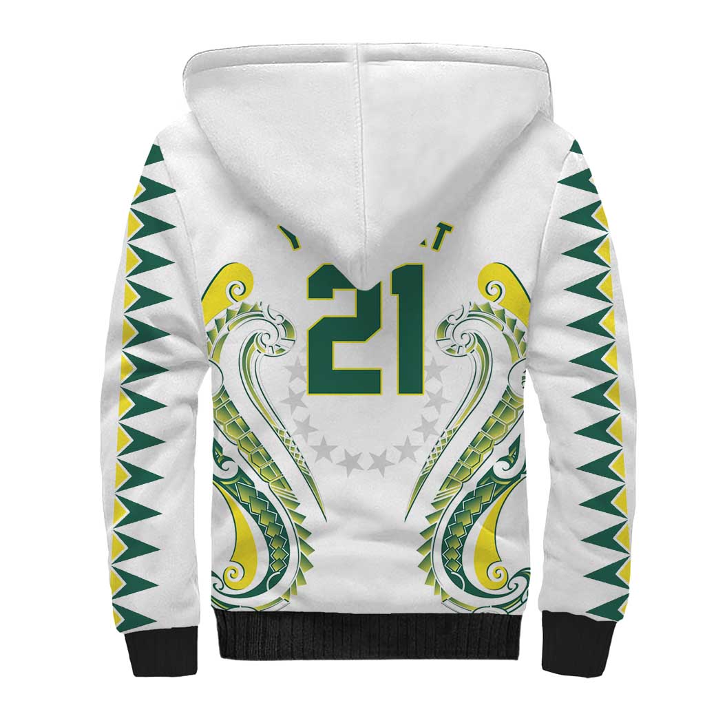 Custom Rugby Cook Islands Avaiki Sherpa Hoodie White Kuki Airani Tribal Maori Inspired - Polynesian Pride