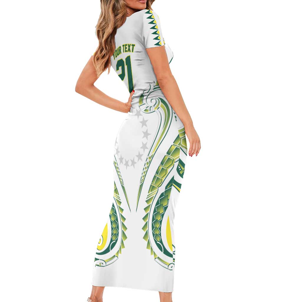 Custom Rugby Cook Islands Avaiki Short Sleeve Bodycon Dress White Kuki Airani Tribal Maori Inspired - Polynesian Pride