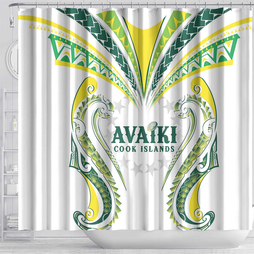 Rugby Cook Islands Avaiki Shower Curtain White Kuki Airani Tribal Maori Inspired - Polynesian Pride